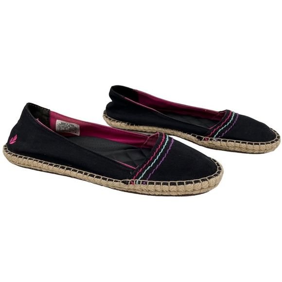 Reef Rainforest Black Slip On Pink Trim Jute Espadrille Ballet Flat Size 8 - Picture 11 of 11